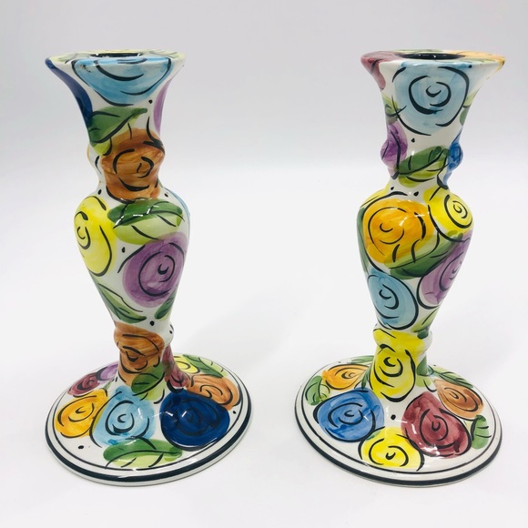 ✨Vintage Floral Portugal Ceramic Candleholder Set - Picture 2 of 10